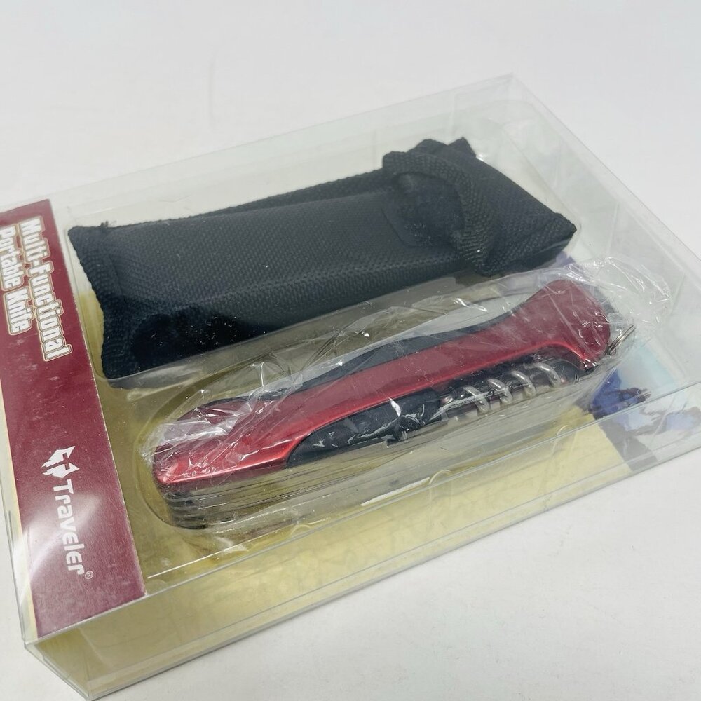 Traveler 12 Function Red Utility Knife in Stainless Steel with Nylon Belt Pouch - Picture 10 of 13